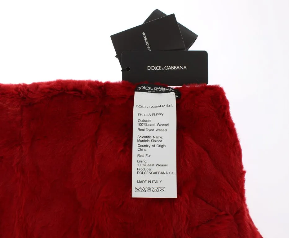 Red Weasel Fur Crochet Hood Scarf Hat