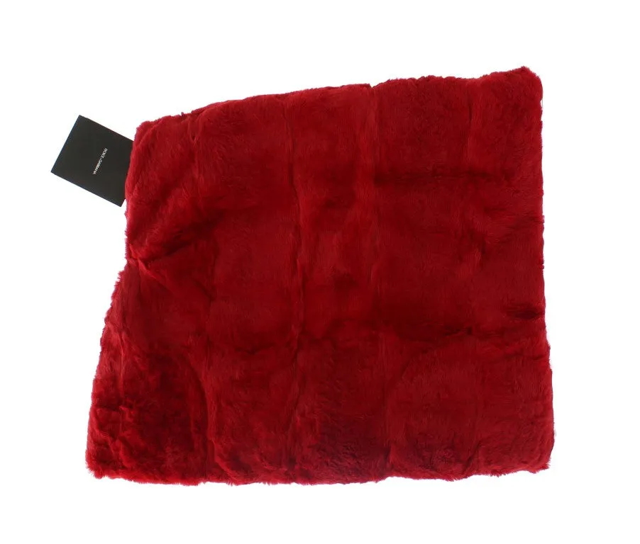 Red Weasel Fur Crochet Hood Scarf Hat