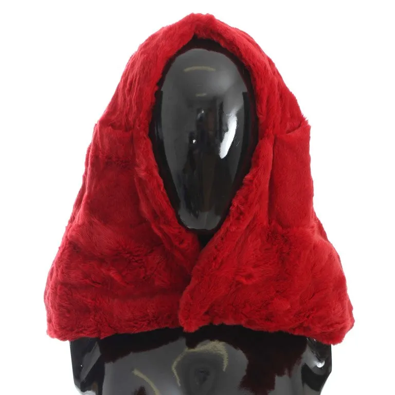 Red Weasel Fur Crochet Hood Scarf Hat