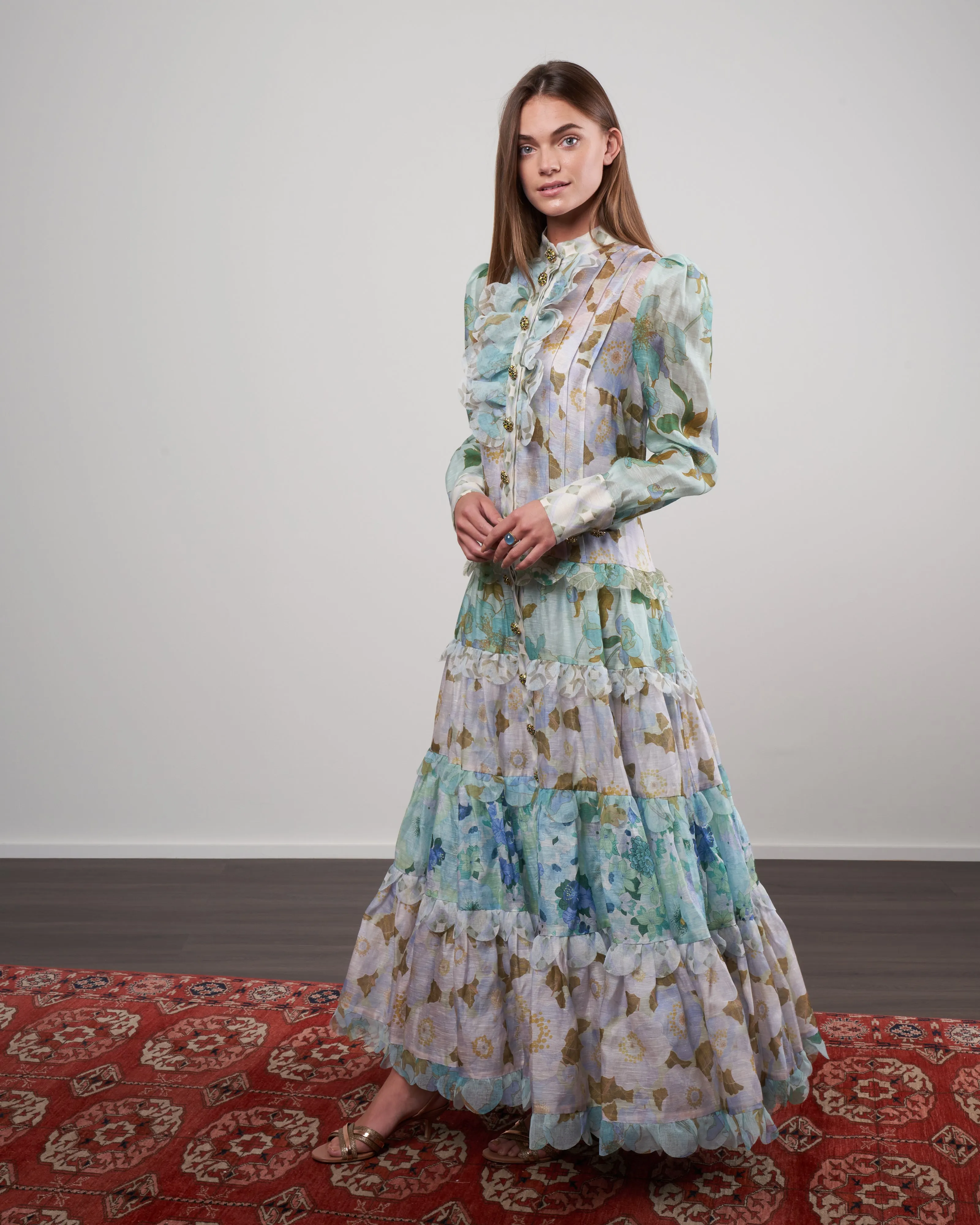 rhythm scalloped dress - mint mixed print