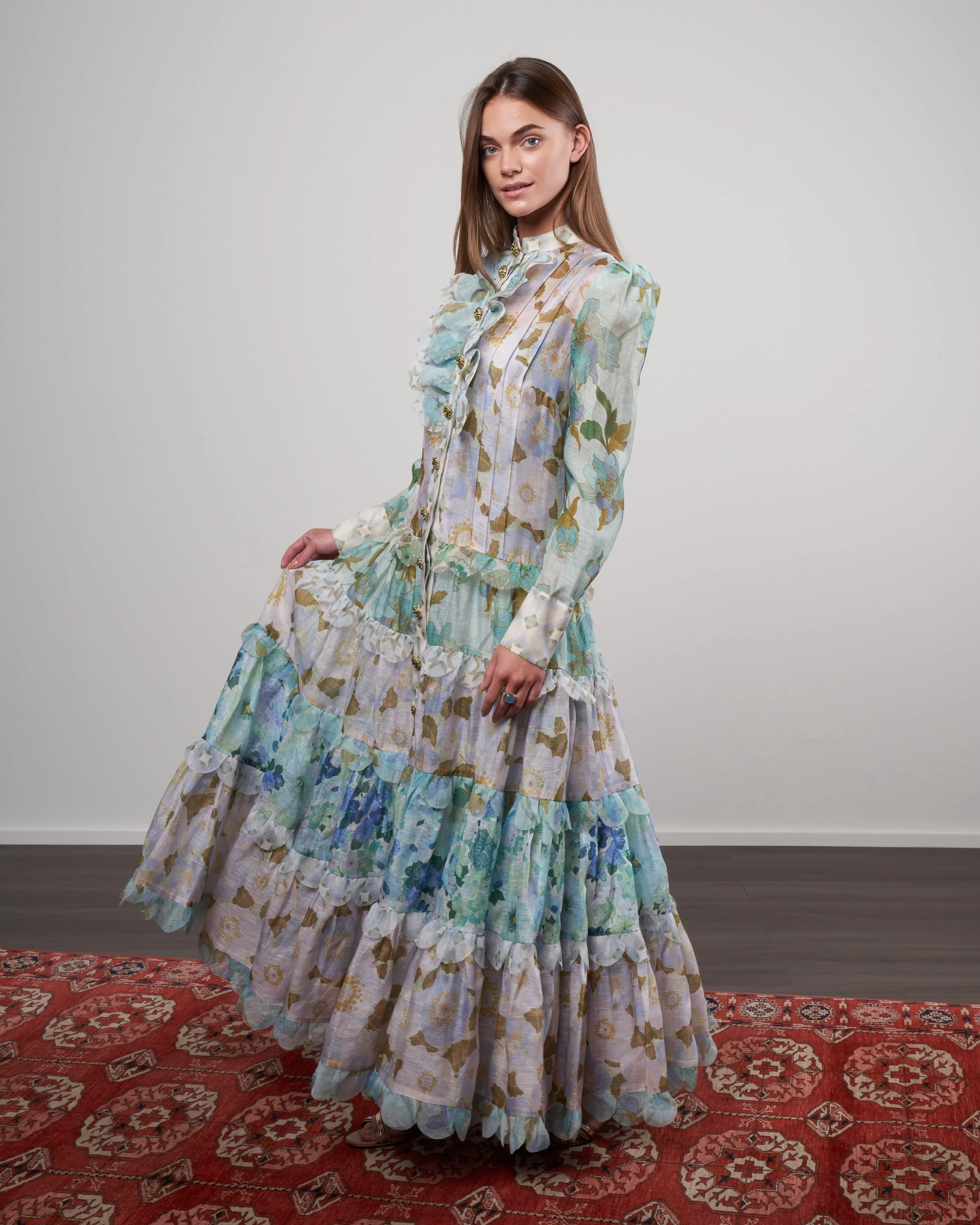rhythm scalloped dress - mint mixed print