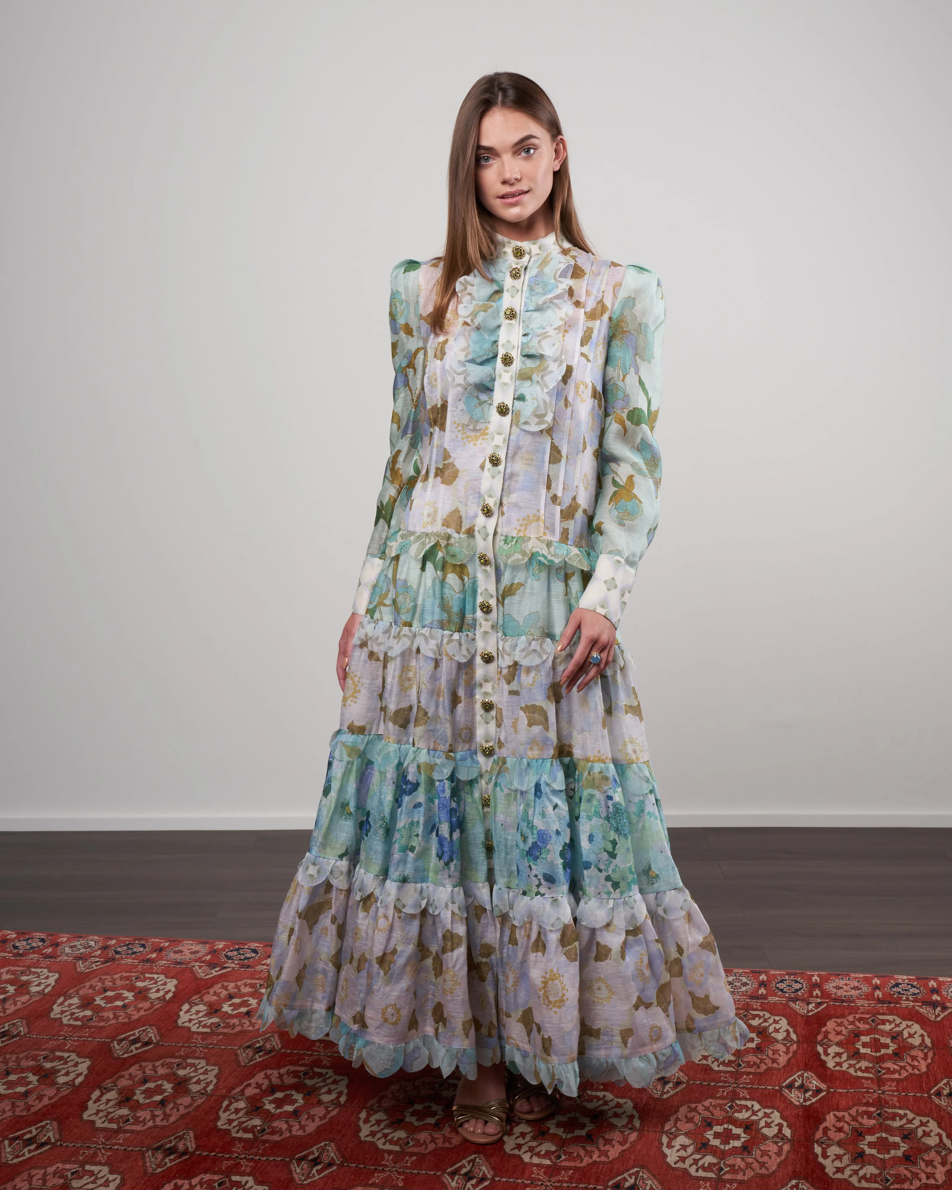 rhythm scalloped dress - mint mixed print