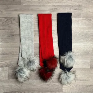 Ribbed Faux Fur Pom Pom Scarf