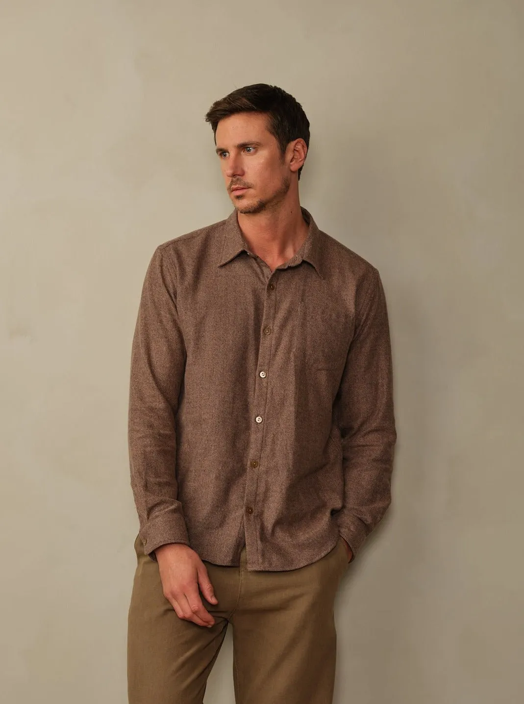 Road to Nowhere - Accord Organic Cotton Flannel Shirt - Saddle Herringbone