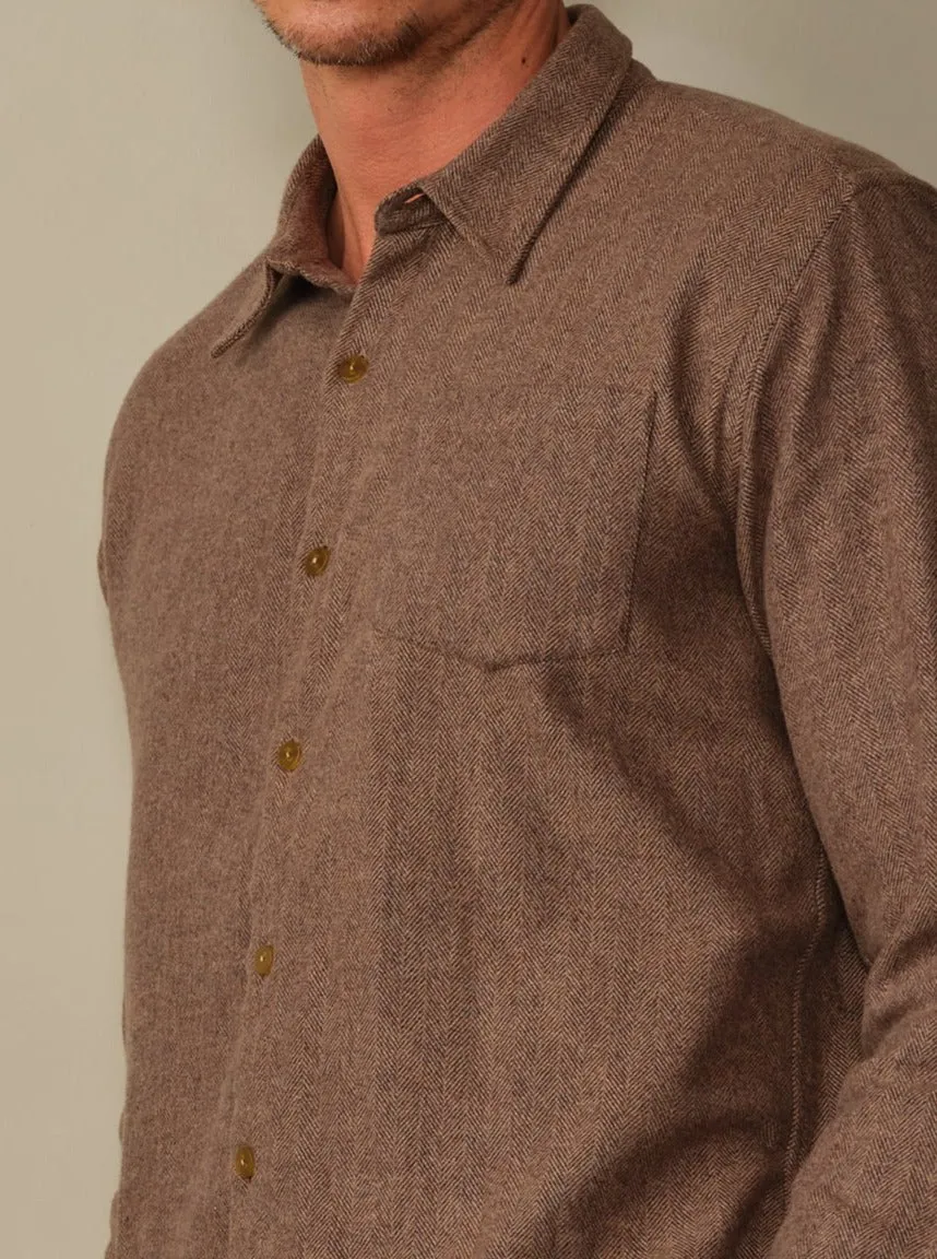 Road to Nowhere - Accord Organic Cotton Flannel Shirt - Saddle Herringbone