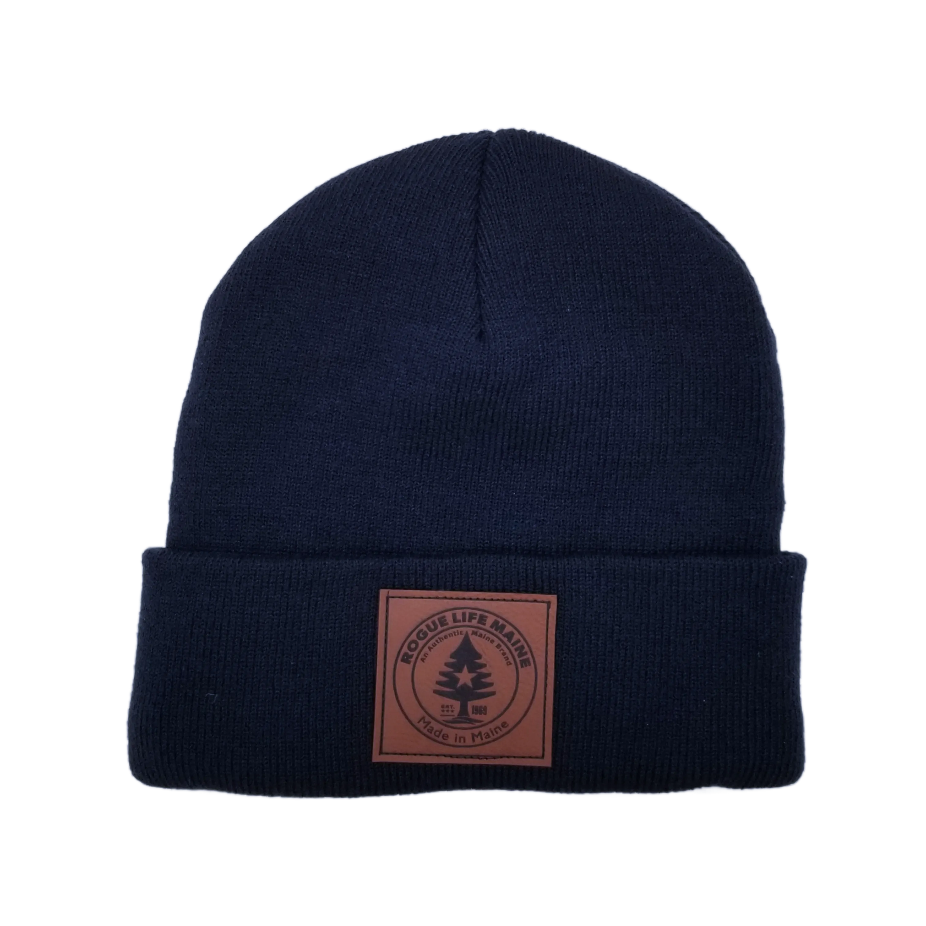 Rogue Life Logo Leather Patch Fleece-Lined Knit Beanie