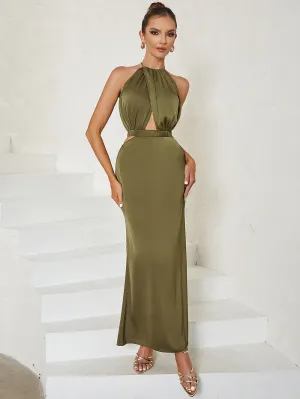 Round Neck Sleeveless Exposed Waist Maxi Bodycon Dress HB0141
