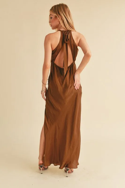 Ruched Side Slit Cutout Back Maxi Cami Dress