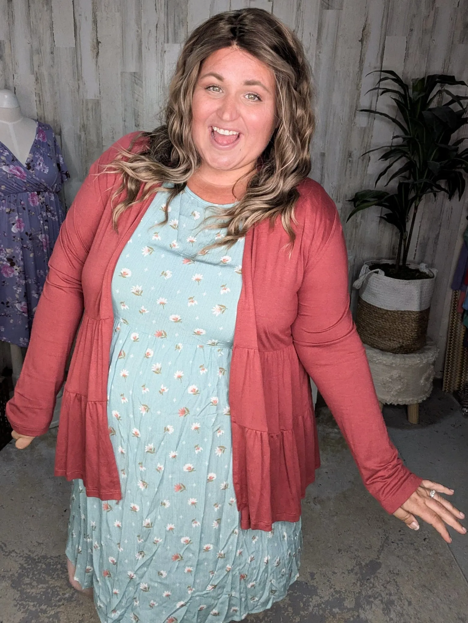 SALE- Erin Vintage Blue Floral Dress w/Flutter Sleeve & Tieback