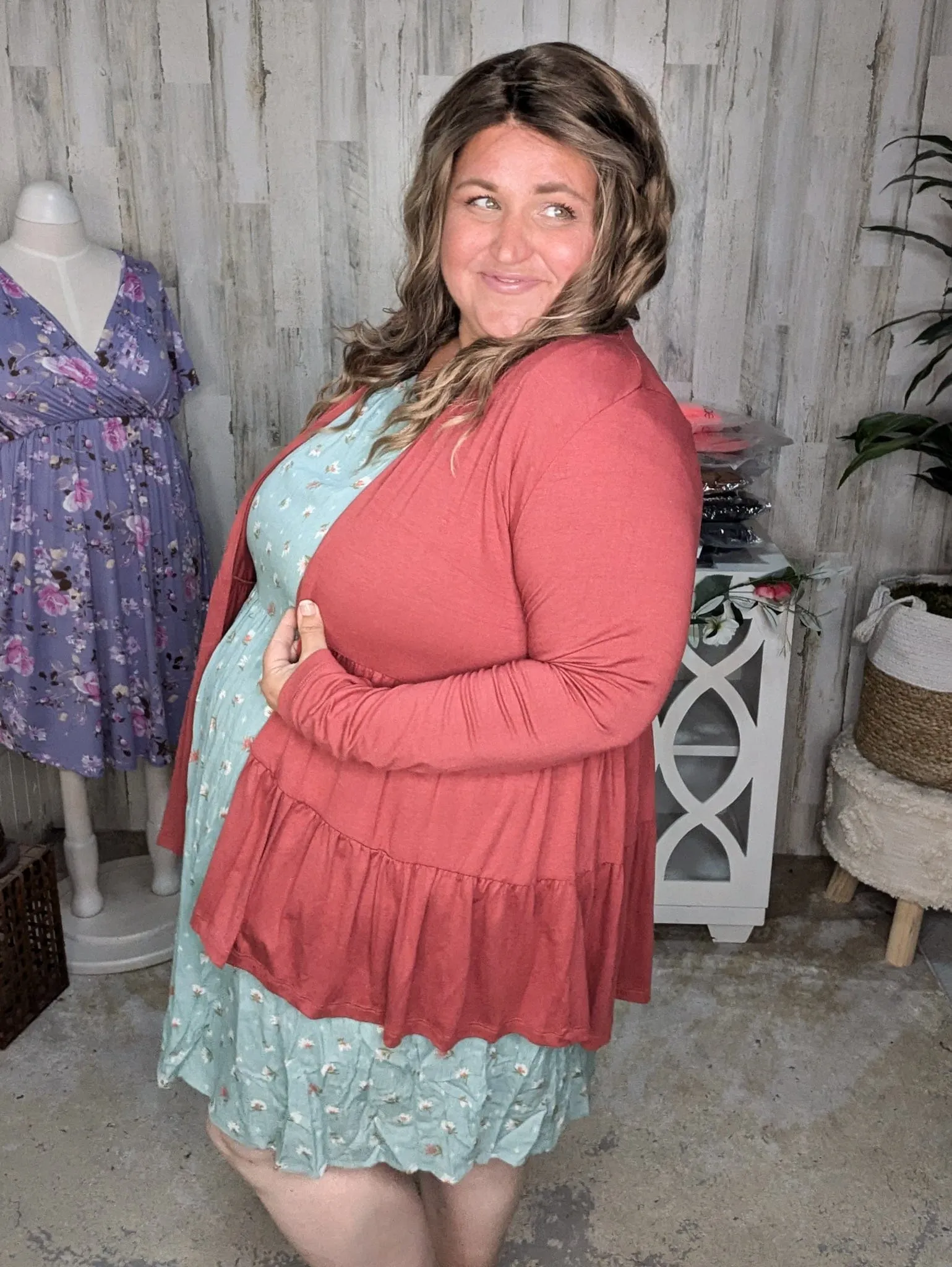 SALE- Erin Vintage Blue Floral Dress w/Flutter Sleeve & Tieback