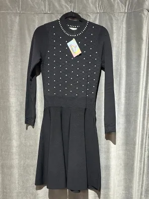 Sandro Black Long Sleeve Pearl Embellished A Line Sweater Dress
