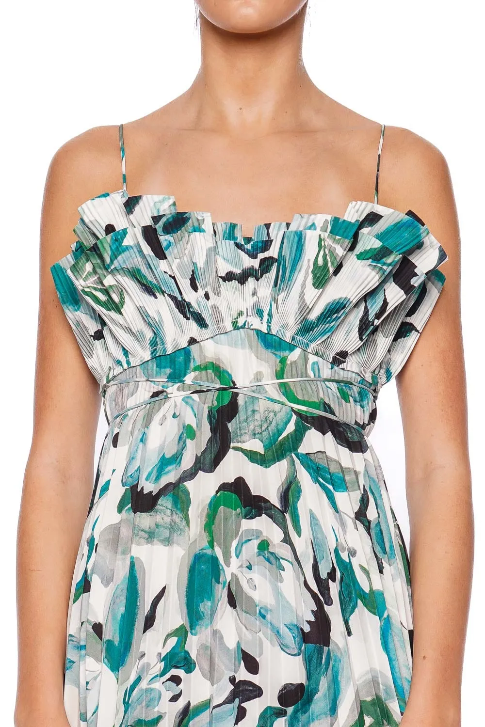 Sanna Teal Grove Pleated Maxi Dress