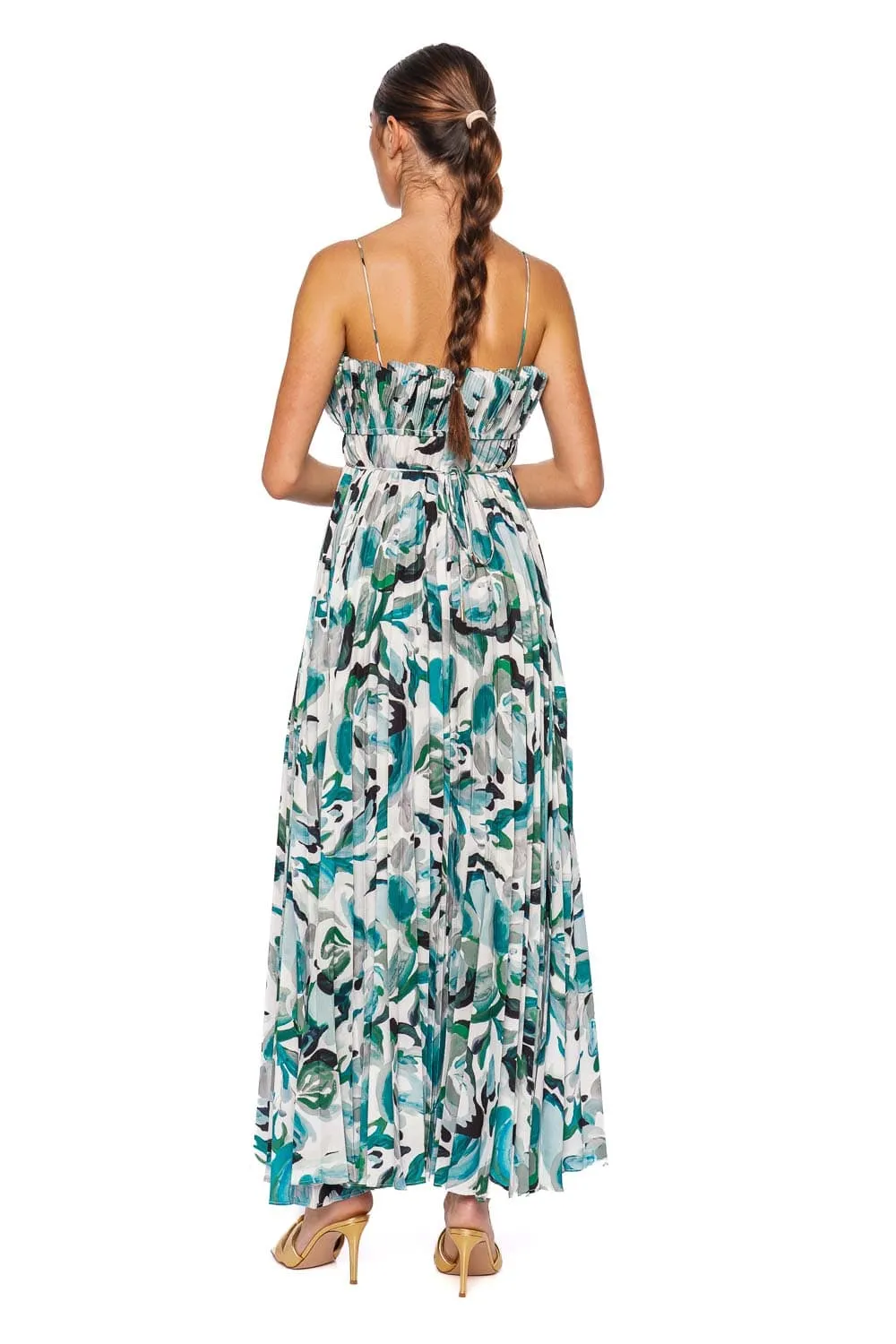 Sanna Teal Grove Pleated Maxi Dress