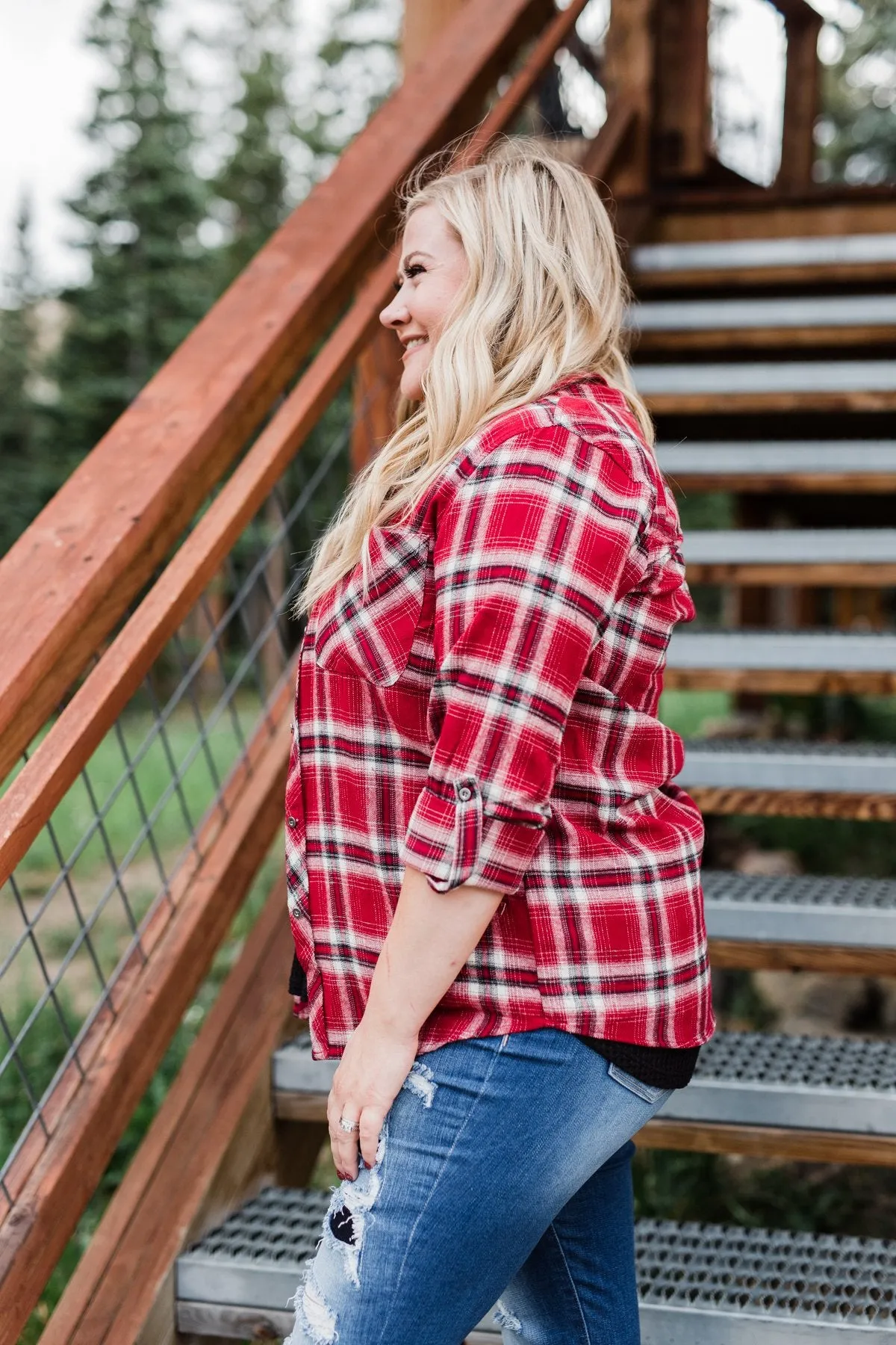 Saying Hello Flannel Button Up Top- Red