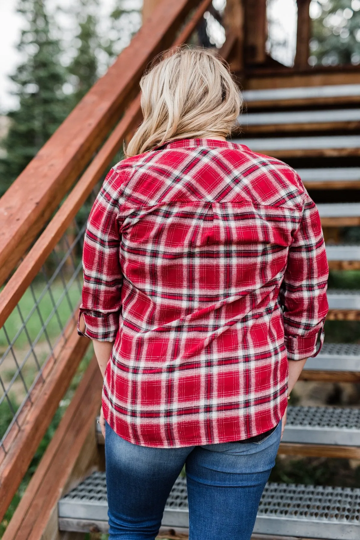 Saying Hello Flannel Button Up Top- Red