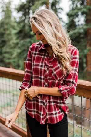 Saying Hello Flannel Button Up Top- Red