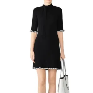 SEE BY CHLOÉ XS Short Sleeve Black Sweater Dress metallic silver trim holiday