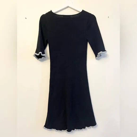 SEE BY CHLOÉ XS Short Sleeve Black Sweater Dress metallic silver trim holiday