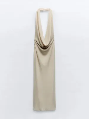 Sexy Knit Halter Backless Metallic Dress Chic Swinging Collar Sleeveless Slim Dresses Elegant Evening Party Wedding Guest Dress