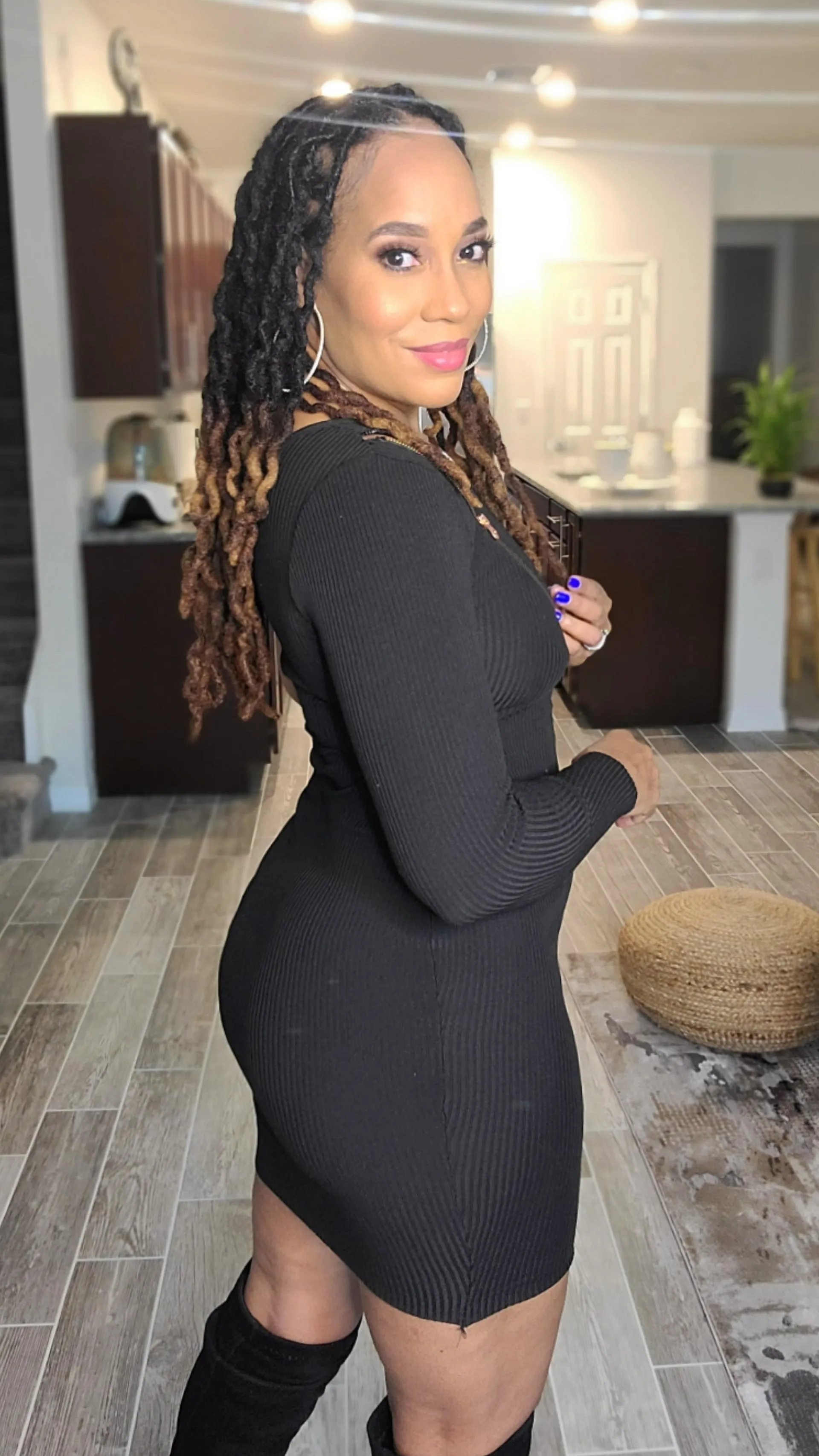Short a Sleeve Ribbed Dress | Black