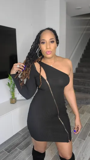 Short a Sleeve Ribbed Dress | Black