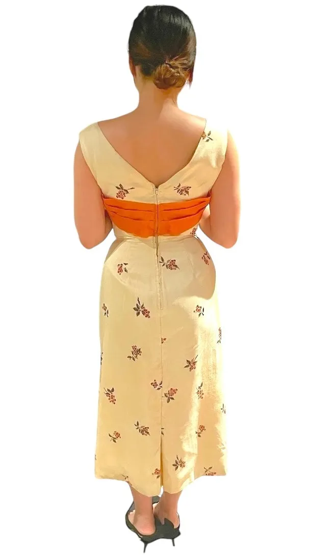 Silk Starlet -Elegant Bombshell Vintage 1960s Silk Midi Berry Print Wiggle Dress