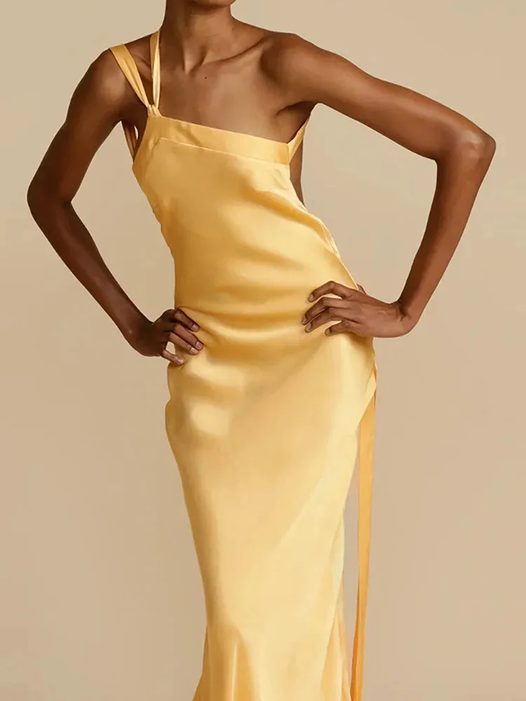 Sleeveless Party Dress, Summer Skew Collar Maxi Dress New Fashion Patchwork Backless Elegant Wedding Guest Dress