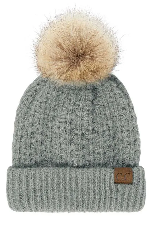 Smocked Stitch CC Beanie Hat with Pom