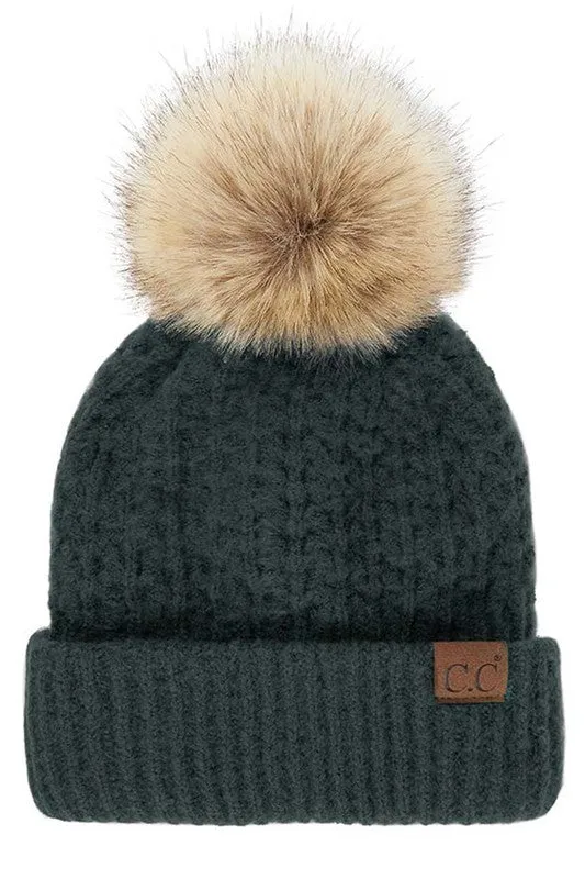 Smocked Stitch CC Beanie Hat with Pom