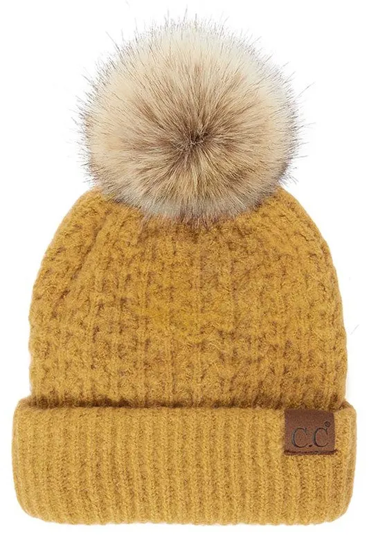 Smocked Stitch CC Beanie Hat with Pom