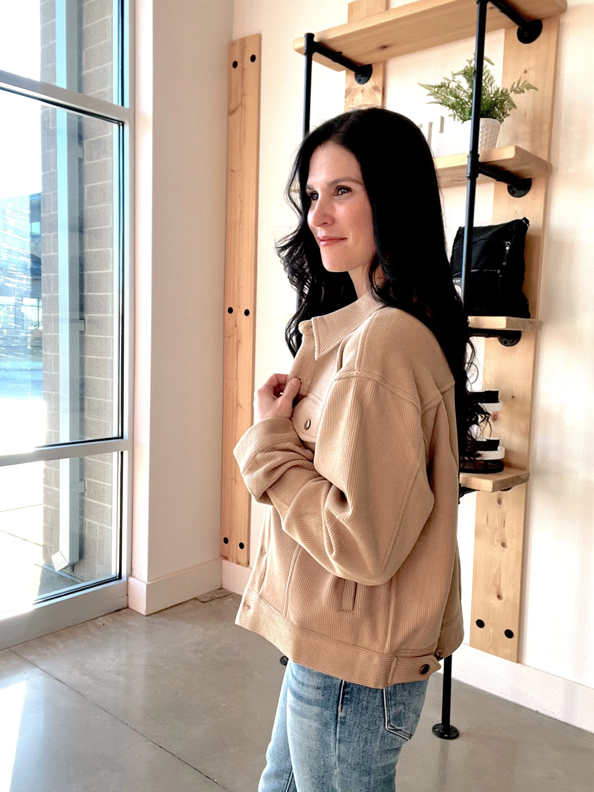 Soft Flannel Shacket in Camel