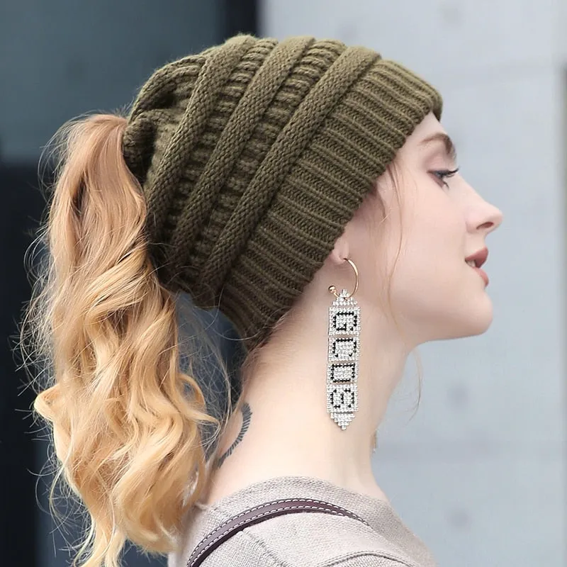 Soft Knit Ponytail Beanie