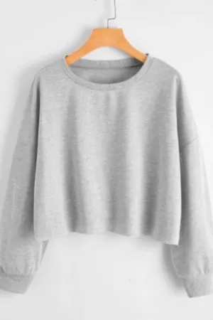 Solid Drop Shoulder Grey Crop Tee