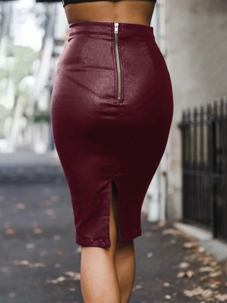 Spring and Summer Skirts Tri-color Plus Velvet Comfort PU Bag Hip Skirt