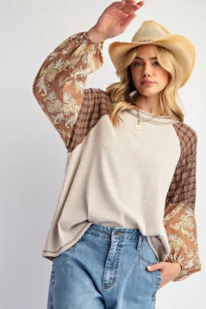 Stone Flannel Mix Print Rib Dolman
