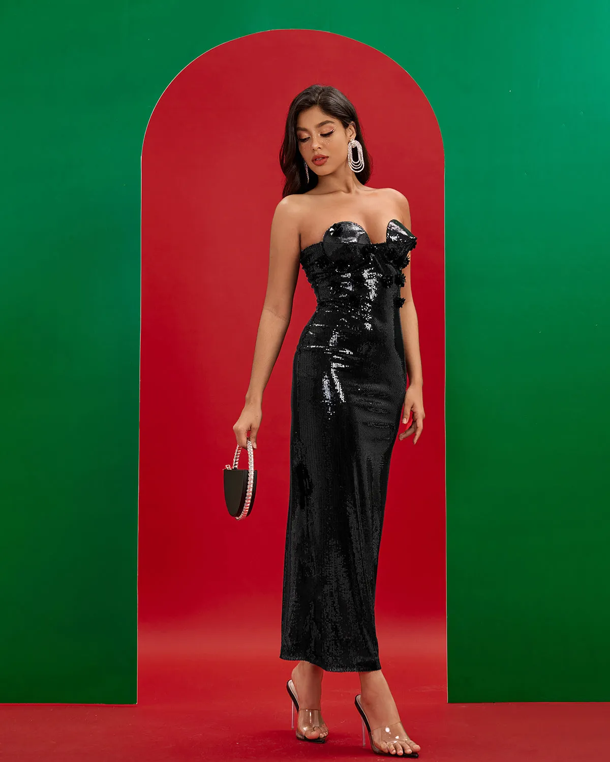 Strapless Maxi Sequins Dress