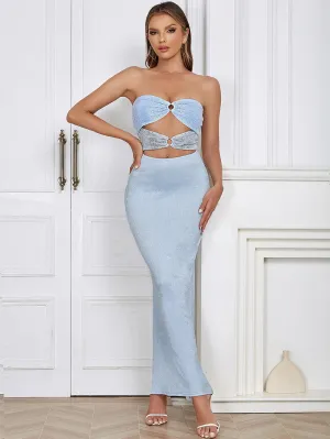 Strapless Sleeveless Cut Out Maxi Bodycon Dress HB0198