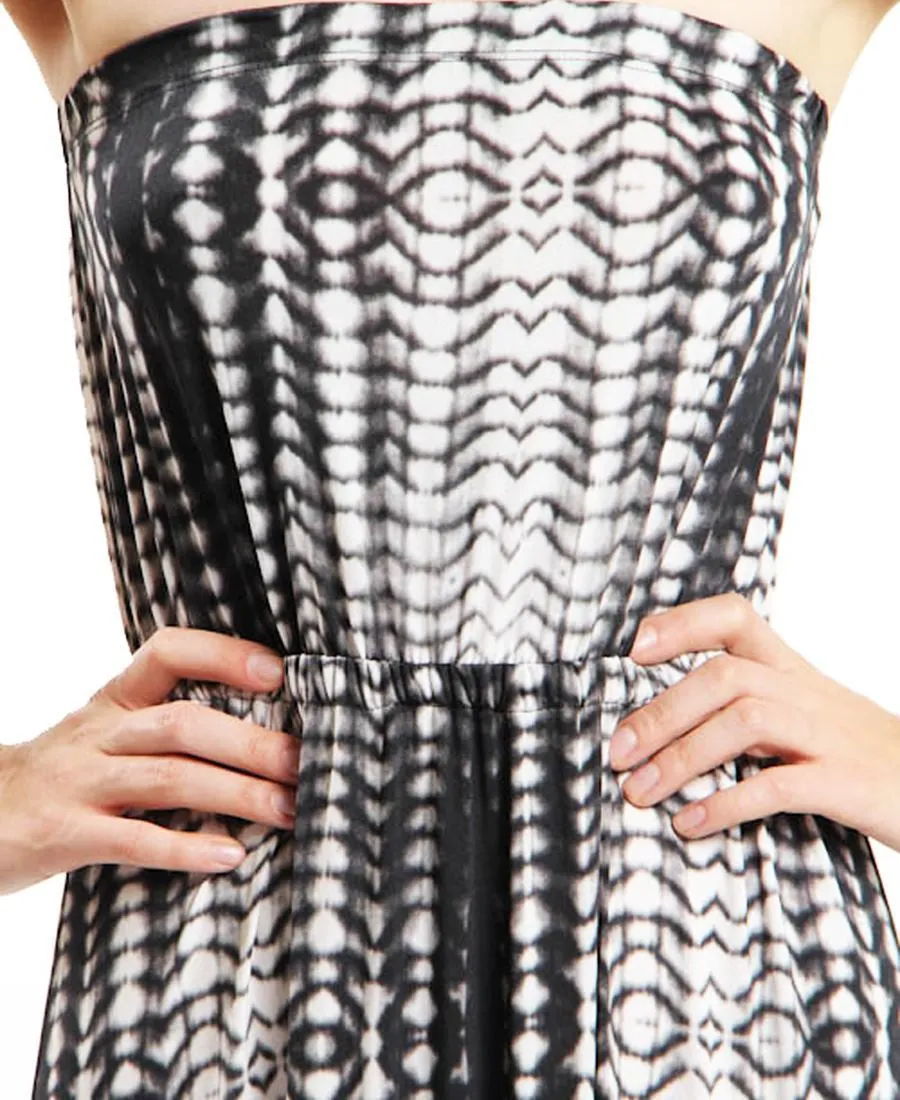 Strapless Tie Dye Maxi Dress Black White Gray Tie Dye