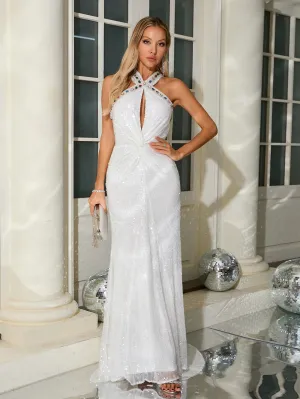 Strappy Sleeveless Sequins Maxi Dress KLYF1281