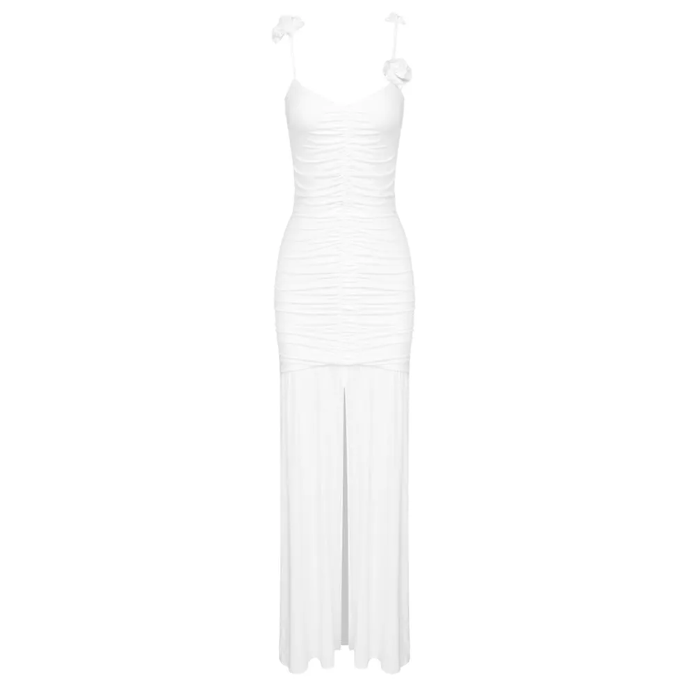 Strappy Sleeveless Wrinkled Maxi Bodycon Dress BD2462