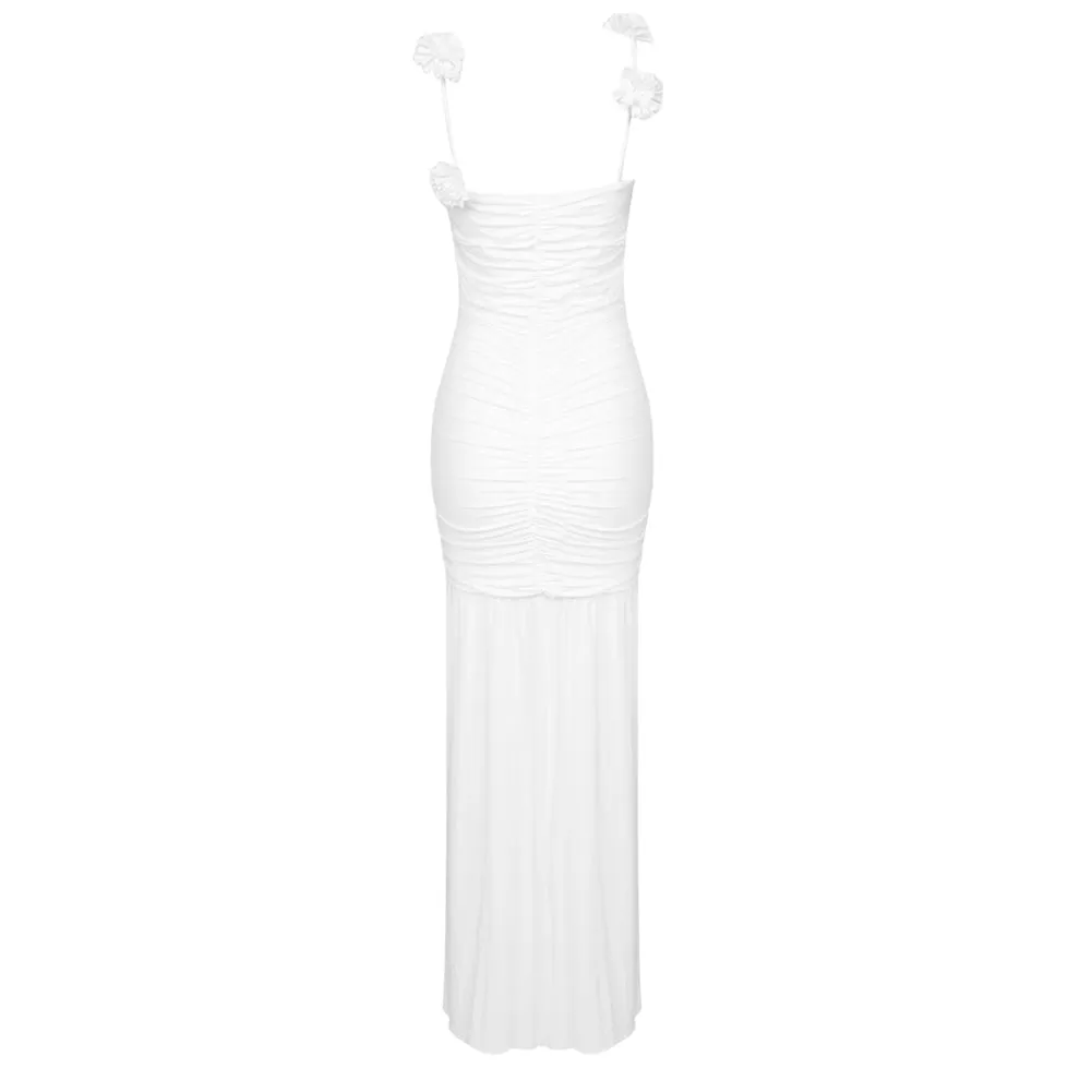 Strappy Sleeveless Wrinkled Maxi Bodycon Dress BD2462