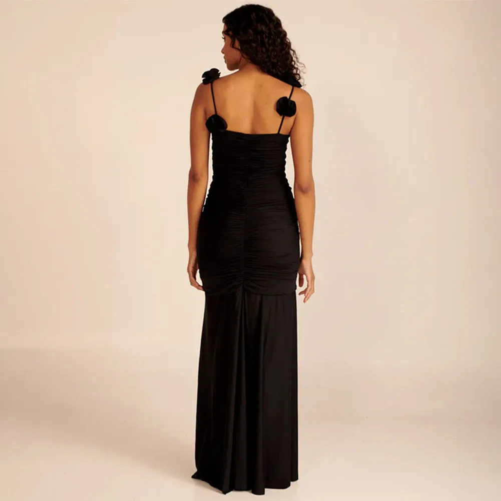 Strappy Sleeveless Wrinkled Maxi Bodycon Dress BD2462