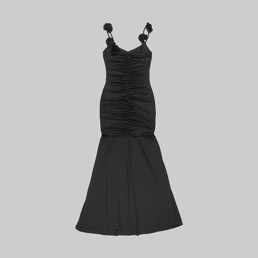 Strappy Sleeveless Wrinkled Maxi Bodycon Dress BD2462