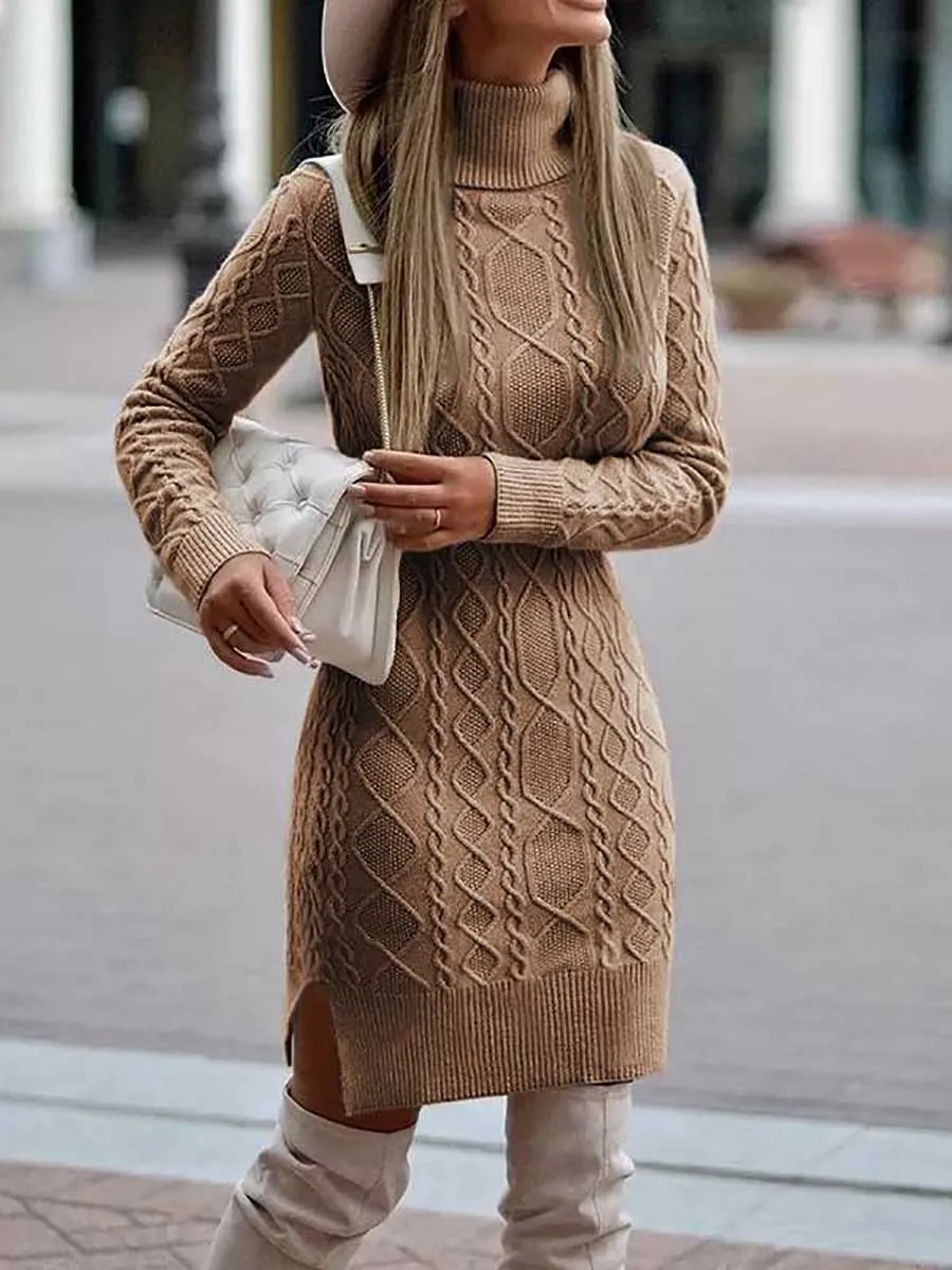 Stunncal Solid Color Slim Long Sleeve Turtleneck Sweater