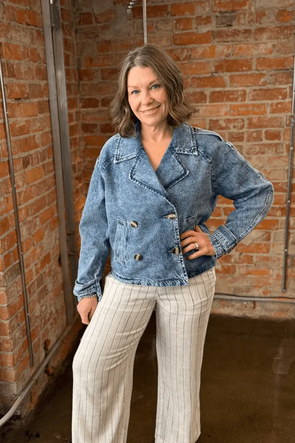 Stylish Washed Denim Trench Coat