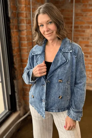 Stylish Washed Denim Trench Coat