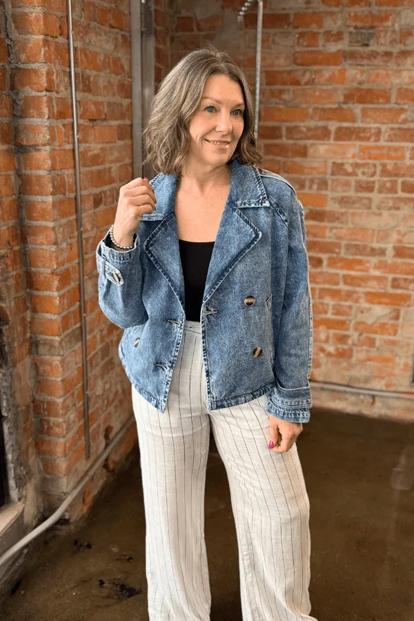Stylish Washed Denim Trench Coat