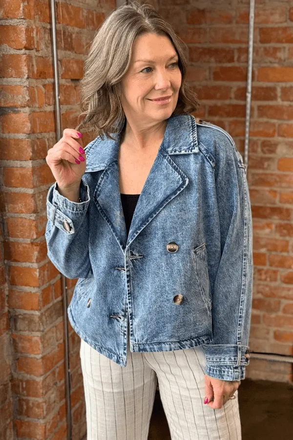 Stylish Washed Denim Trench Coat
