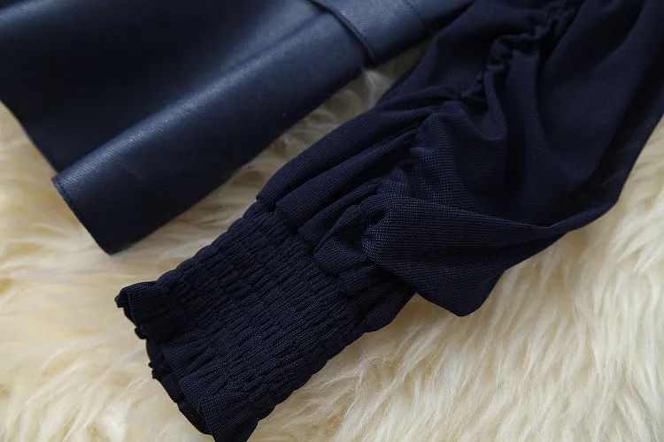 Suede Velvet Splicing Net Yarn Elastic Waist Tops Bodycon Split Skirt Two-piece Set