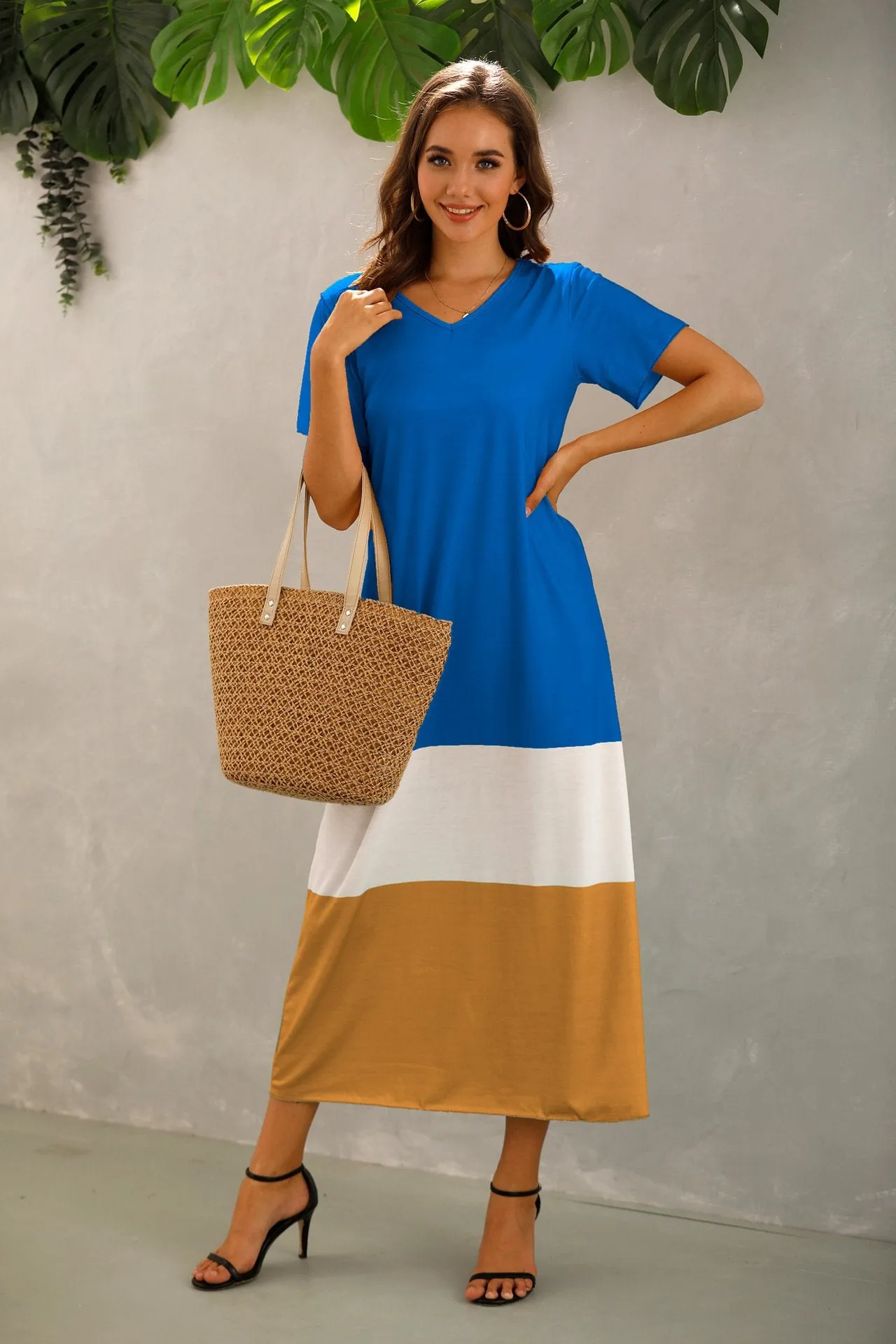 Summer Women Short Sleeves Long Maxi Dresses